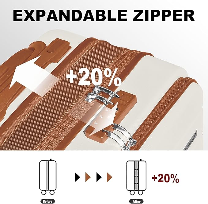 Explorer 20 Inch Carry On - Hardshell Suitcases with Front Pocket, White Brown