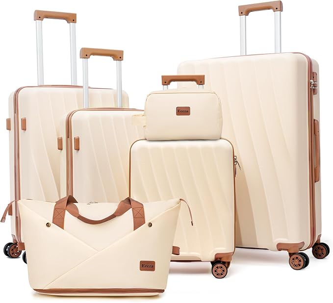 Luggage Sets 6 Piece Suitcases with Wheels,ABS Hard Case Suitcases with Spinner Wheels,Durable Travel Luggage(Beige, 6 Piece Set(16"/20"/24"/28))