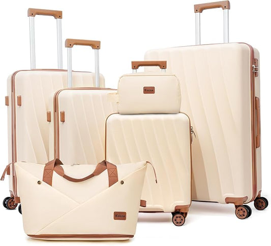 Luggage Sets 6 Piece Suitcases with Wheels,ABS Hard Case Suitcases with Spinner Wheels,Durable Travel Luggage(Beige, 6 Piece Set(16"/20"/24"/28))