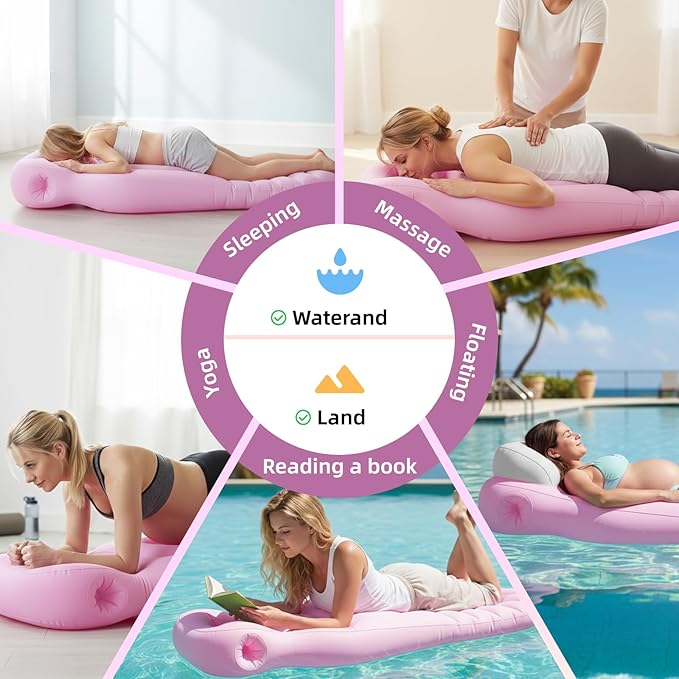 Inflatable Pregnancy Pillow, Pregnant Woman's Abdominal Hole Full Body Inflatable Bed Abdominal Mattress, Prone Pregnancy Pillow - Pregnant Woman's Swimming Pool Float (Pink)