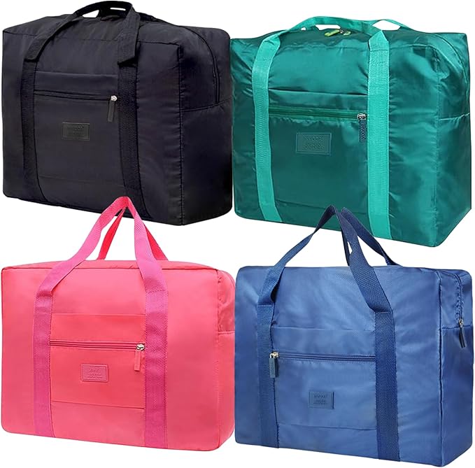 Travel Duffel Bag Lightweight Foldable Travel Bag for Women and Men Waterproof Tote Carry On Luggage Bag Weekender Overnight Bag (Blue+Green+Red+Black)