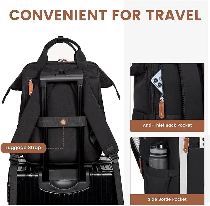 LOVEVOOK Laptop Backpack, Teacher Nurse Work Travel Backpacks Purse for Women, Computer Bag, 15.6 inch Black Brown