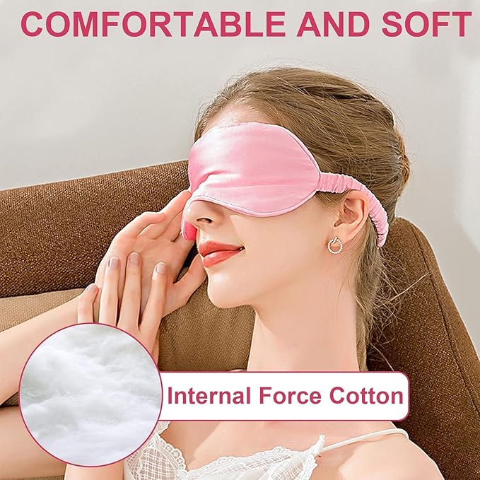 2Pack Silk Sleep Mask,IEKEODI Eye Mask for Sleeping,Elastic Blackout Eye Mask & Blindfold for Full Night's Sleep,Travel and Nap(Pink+Pink)