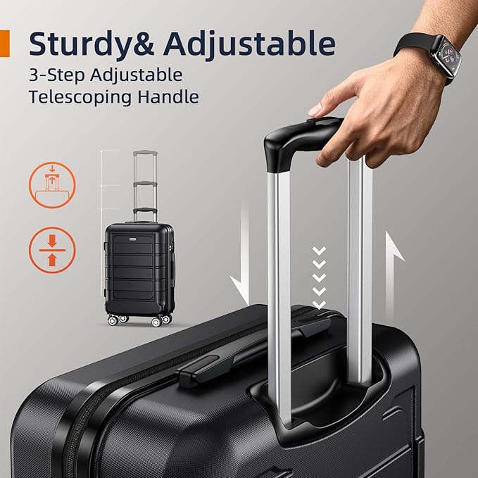 SHOWKOO Luggage Sets Expandable 100% PC Durable Suitcase Double Wheels TSA Lock Black