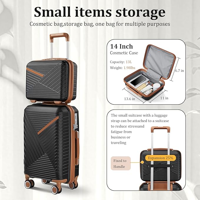 4 Piece Expandable Hardshell Pink Luggage Sets with Spinner Wheels, Lightweight Travel Suitcase Set with TSA Locks, 20 inch Carry On for Women (Black#B, 4 Piece Set)