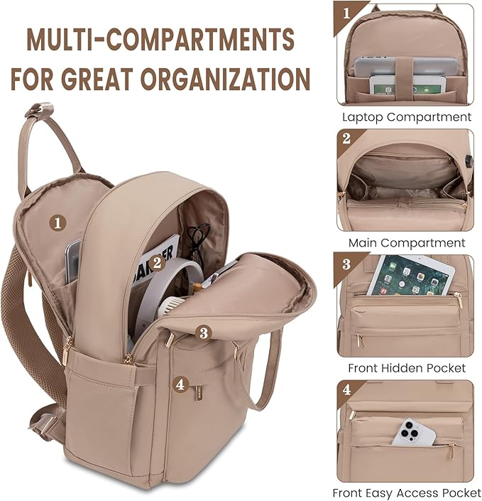 LOVEVOOK Laptop Backpack for Women 15.6 Inch Laptop Bag with USB Port, Fashion Waterproof Backpacks Teacher Nurse Stylish Travel Bags Vintage Daypacks for College Work
