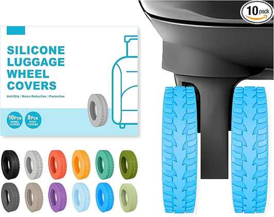 10-Pack Upgrade Luggage Wheel Covers, Silicone Protective Covers for 2-2.4" Suitcases Spinner Wheel, Wear-Resistant, Anti-Noise, Thickened Protector, Travel Accessories (Cyan)