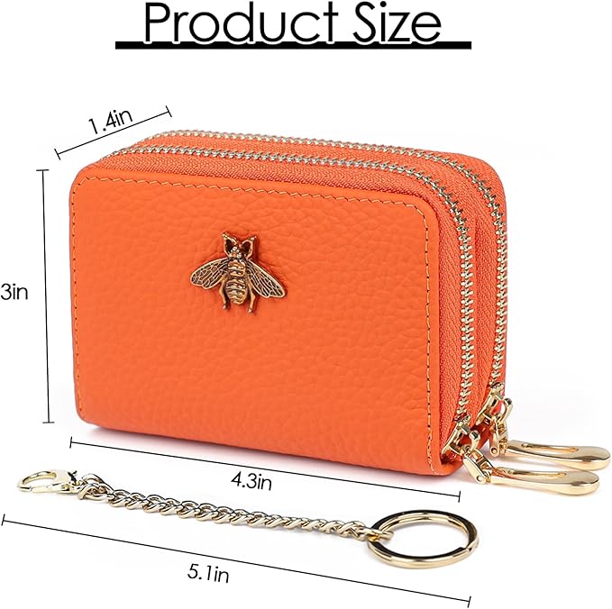 imeetu RFID Credit Card Holder, Small Leather Zipper Card Case Wallet for Women