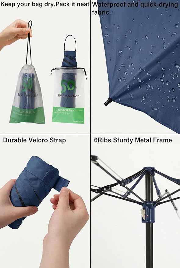 BAODINI Mini Travel Umbrella Small Compact UV Blocking Manual Open Close Portable Sun Protection for Women Kids and Men