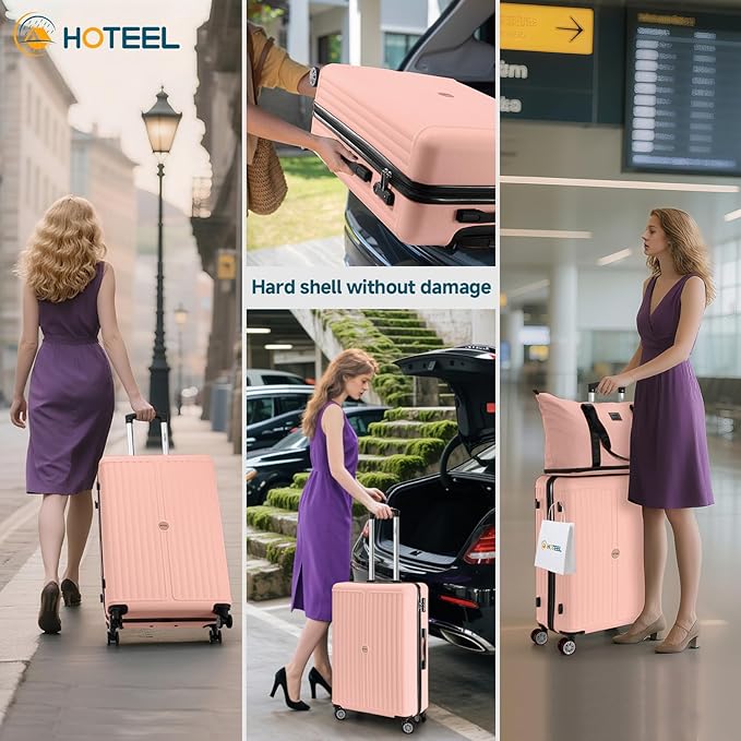 Hoteel 20Inch Luggage 3-piece Set, 360° Universal Suitcases with Wheels Hard Shell Suitcase with TSA Lock, Including Waterproof Luggage Bag, Travel Maletas for Men and Women,Pink