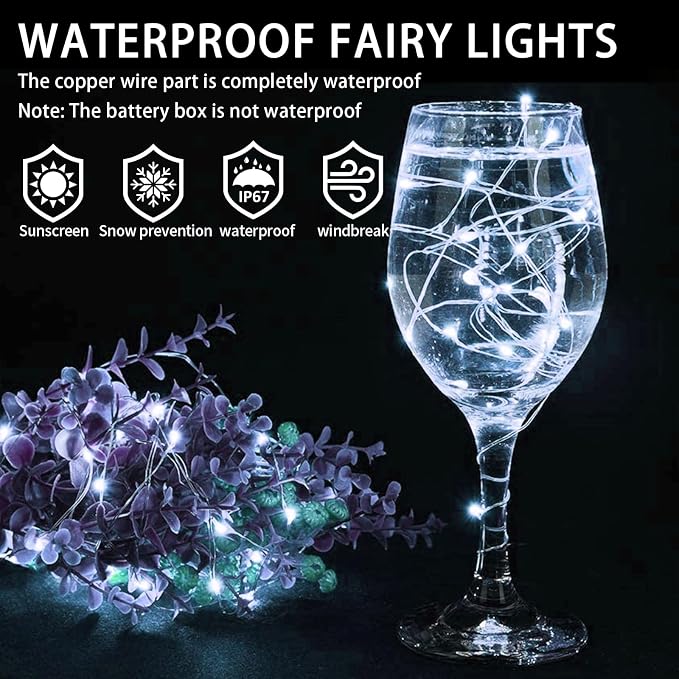 50 Pack White Fairy Lights Battery Operated, 7ft 20 LED Mini String Twinkle Lights for Christmas Halloween Easter Mason Jars Centerpiece Table Decorations (50, White)