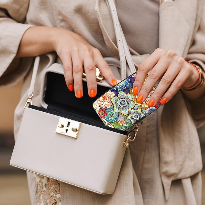 Credit Card Holder, Mini Aluminum Card Wallet RFID Blocking Slim Metal Hard Card Case for Women Men, Mandala Flower