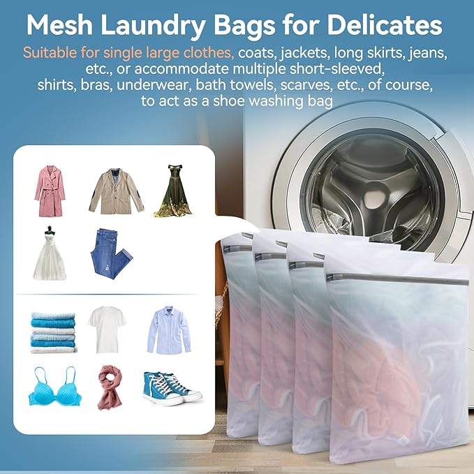 Laundry Bags Mesh Wash Bags,16"×20" Mesh Laundry Bags for Delicates, Laundry Bag for Delicates,Garment Bag for Washing Machine (Large,4 Pack)