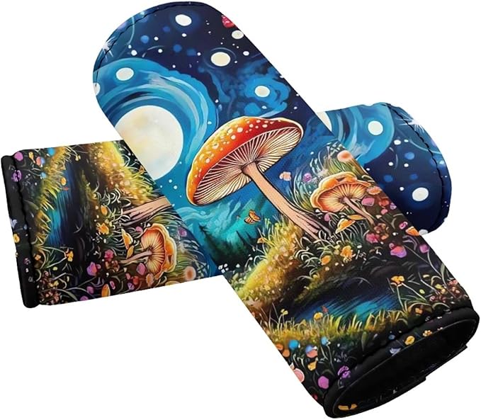 BIGCARJOB Mushroom Print Luggage Handle Cover Set of 2 Pcs Travel Accessories,Moon Mushroom Luggage ID Tags Door Handle Protection Sleeve Cover Identifier Travel Bag Wraps