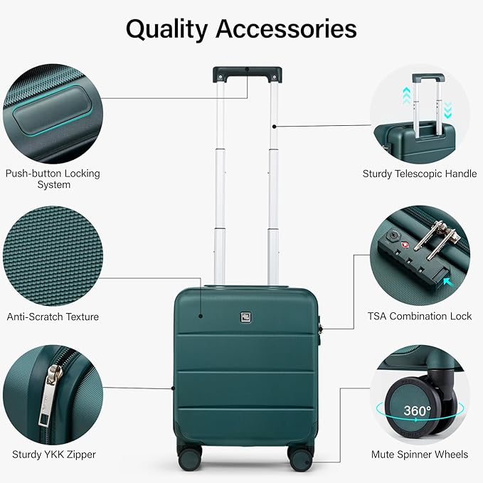 Hanke 16 Inch Underseat Carry On Luggage with Wheels Hard Shell Mini Small Suitcases Carry On Bag for Airline Approved TSA Luggage Lightweight Travel Suitcase(Blackish Green)