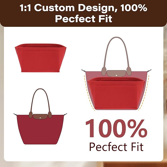 Fit Longchamp Organizer Insert, for Long Champ Le Pliage L Bag Handbag Women, with Cup Holder, Large/Burgundy