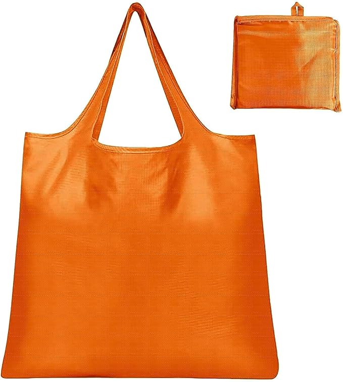 Washable Large Foldable Shopping Bag, Waterproof Reusable Grocery Bag Holder,for Shopping Reusable Tote Bags Large 50LBS,Tote Bags Nylon Bags(Orange)