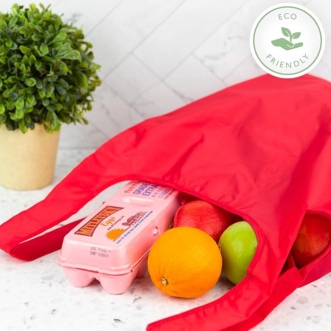 Masirs Reusable Grocery Bag (6-PACK | COLORS) - Reusable Ripstop Bags - Large, Strong Eco Friendly Bags - Foldable Shopping Bag - For Kitchen, Grocery & More - Packable Shopping Bag