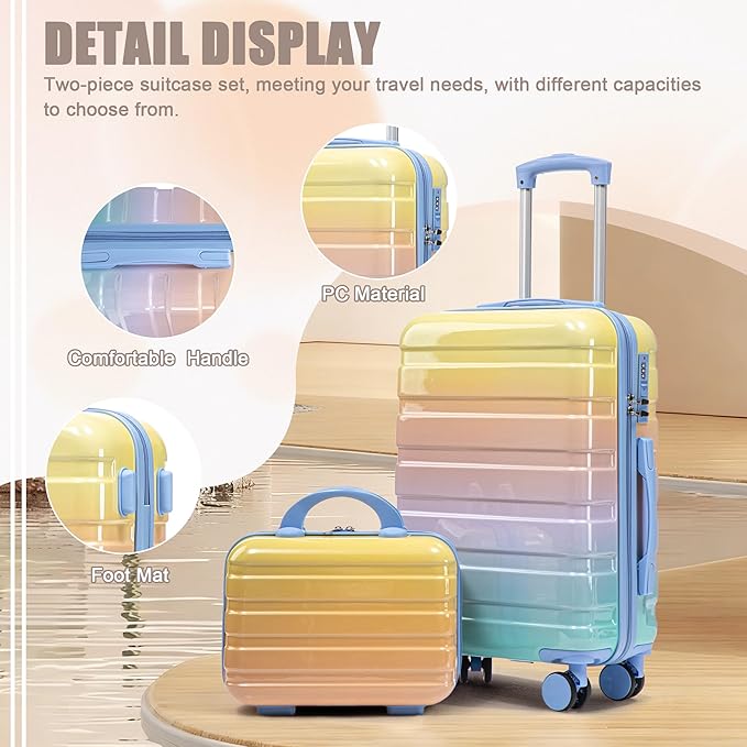 Hardside Luggage, Durable ABS Suitcase with Spinner Wheels Rainbow