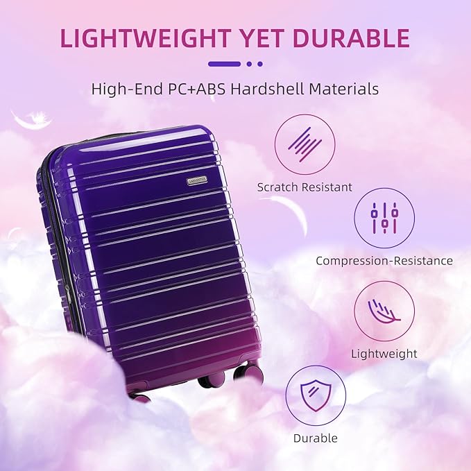 LARVENDER Luggage Sets 6 Piece, Expandable PC+ABS Hardside Multicolor Suitcase Sets with TSA Lock Double Spinner Wheels, Midnight Berry