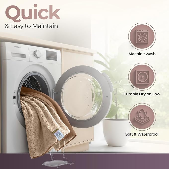 Sacred Weapon Waterproof Blanket Queen/Twin Size 50"x80" - Ultra-Soft Fleece Top & Sherpa Back - Noiseless, Absorbent Bed Protector - Machine Washable for Kids, Pets, Elderly Care - Beige