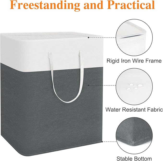 TasticTotes laundry basket 3-Pack, laundry hamper, Hamper with handles, collapsible laundry baskets, Waterproof dirty clothes hamper, Towel Storage for Home or Dorm, 125L-Grey