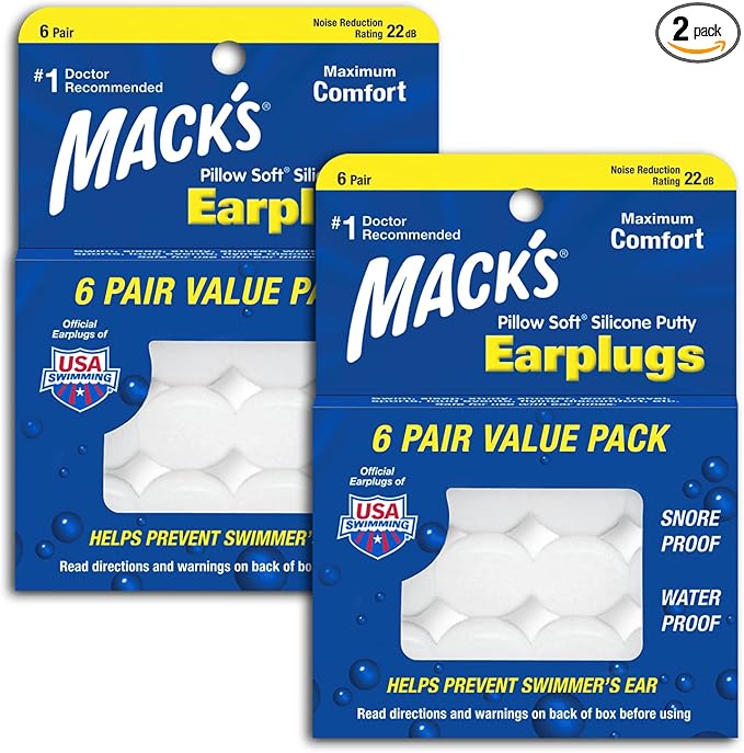 Mack's Pillow Soft Silicone Earplugs - 6 Pair (Pack of 2), Value Pack – The Original Moldable Silicone Putty Ear Plugs for Sleeping, Snoring, Swimming, Travel, Concerts and Studying