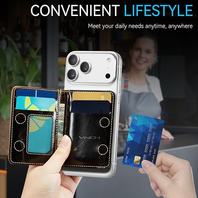 Vinich for MagSafe Wallet Magnetic RFID Blocking Card Holder Compatible with MagSafe Phones and Cases, Strong Magnet Minimalist Phone Wallet for iPhone 17/16/15/14/13/12/Pro/Max/Plus, Luxury Coffee