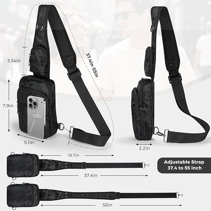 VADOO Sling Bag, Crossbody Bag with Zipper Lock, RFID Blocking & Water Resistant for Men and Women