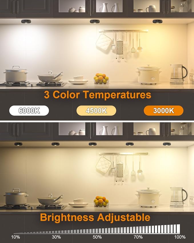 WILLED Puck Lights with Remote Control,3 Colors Under Cabinet Lighting Wireless,Rechargeable Battery LED Tap Light,Timer Function Stick On Lights for Kitchen,Cabinet,Counter,Closet, Shelf,3 Pack