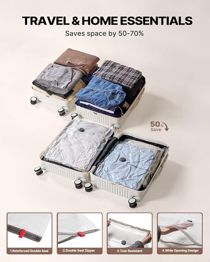 Travel Vacuum Seal Bags for Clothing with Rechargeable Cordless Pump, VINTAR 20 Pack (5J+5L+5M+5S) Carry-on Size Space Saver Vacuum Storage Bags, Compression Packing Bags for Luggage and Suitcase