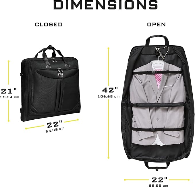 ZEGUR Premium Suit Garment Bag Carry On - Hangs 4 Suits - Travel & Business with Shoulder Strap and Laptop Compartment