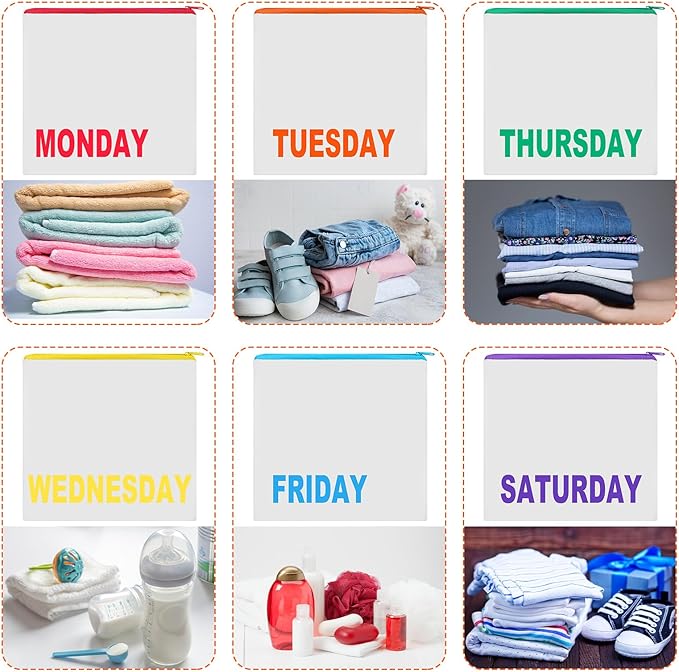 Oudain 7 Pcs Packing Cubes for Kids and Baby Travel Organizer Pouches for Suitcases and Luggage Travel Accessories for Boys and Girls Summer Camp, Cruise, and Family Vacations, Days of Week
