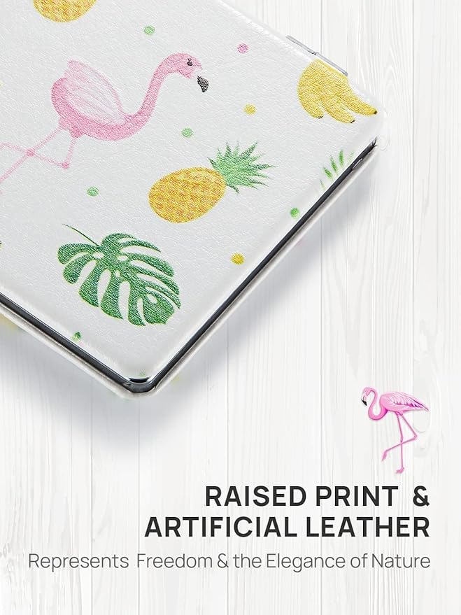 OMIRO 1X/3X Magnifying Mirror, Unique Painting Compact Mirror with Classical PU Leather (Flamingo and Tropical Print)