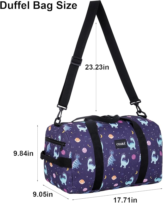 Kids Duffle Bag Overnight Bags for Boys and Girls Weekender Sleepover Carry-On Tote for Traveling Gym Sport Dance (Dinosaur Navy)