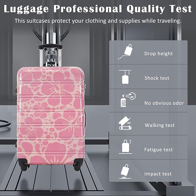 Merax Luggage Sets 3 Piece, Hardside Suitcase Set with Spinner Wheels, Lightweight 20+24+28 IN Suitcase with Carry on Luggage,Pink
