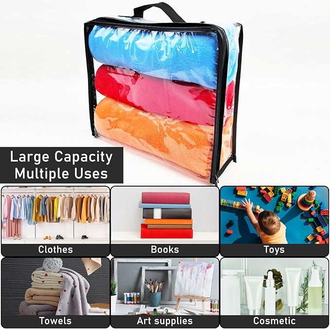 10 Pieces Large Clear Travel Packing Cube ，Clear Vinyl Zippered Storage Bags See Through Moving Bag Plastic Storage Bags PVC Multipurpose Pouch with Handle for Sweater Shirts Dress Storage