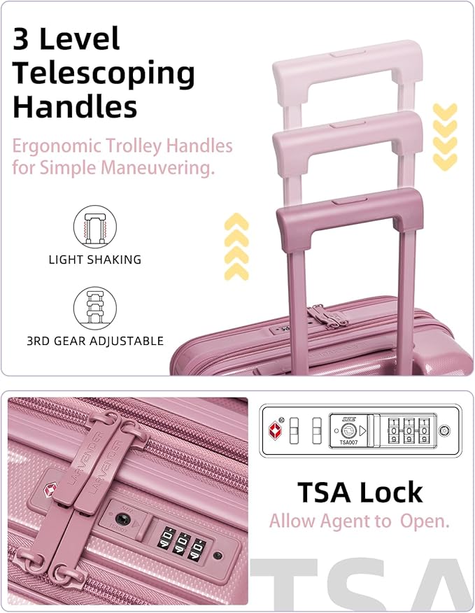 LARVENDER Carry On Luggage 22x14x9 Airline Approved, 20 Inch Expandable PC+ABS Hardside Carry On Luggage with Front Pocket Spinner Wheels TSA Lock for Women Men (Silk Rose)