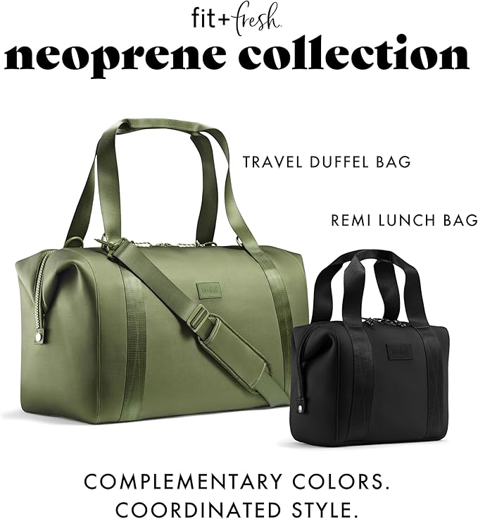 Fit & Fresh Neoprene Weekender Bag for Women – Carry-On Friendly Travel Duffel with Expandable Sides, Trolley Sleeve & Pockets – Lightweight, Water-Resistant Overnight Bag for Weekend Trips + Gym