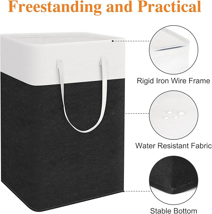 laundry basket 3-Pack, laundry hamper, Hamper with handles, collapsible laundry baskets, Waterproof dirty clothes hamper, Towel Storage for Home or Dorm, 75L-Black