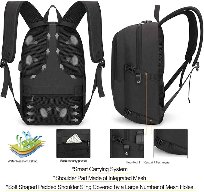 Tzowla Travel Laptop Backpack Water Resistant Anti-Theft Bag with Giant Tumbler Holder Pocket and Lock 17.3 Inch Computer Business Backpacks for Women Men Work College Gift,Casual Daypack(Black)
