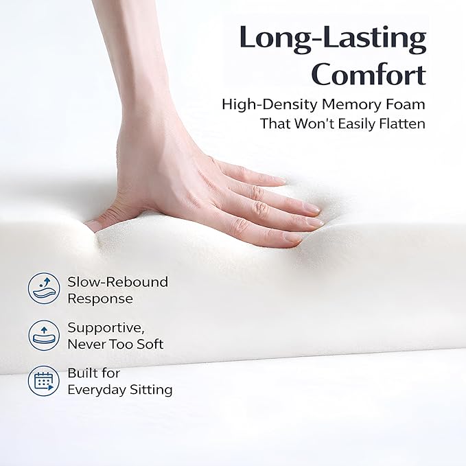 X Large Memory Foam Seat Cushions for Office Chairs, Long Sitting Pressure Relief Ergonomic Office Chair Cushion for Butt Coccyx Tailbone Sciatica, Car Seat Booster for Height (Black)