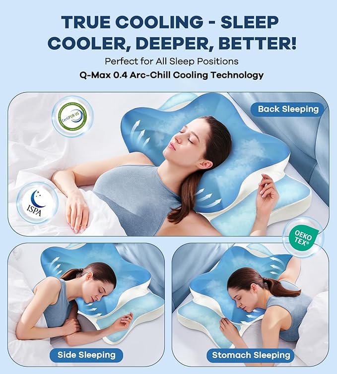 DONAMA Cervical Pillow for Neck and Shoulder Pain Relief, Cooling Contour Memory Foam Pillow, Dual-Height Ergonomic Neck Support Pillow for Side Back Stomach Sleepers with Removable Pillowcase