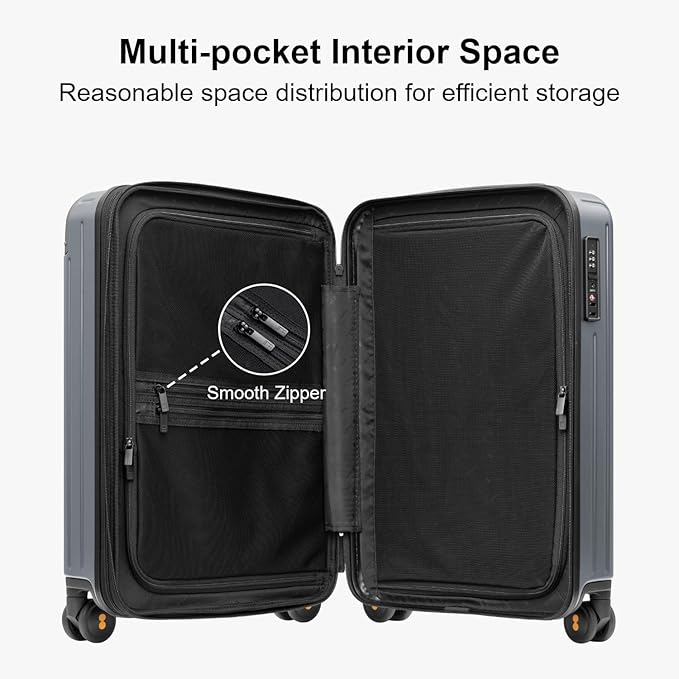 LEVEL8 Carry on Luggage Airline Approved, Hardshell Suitcases with Spinner Wheels, PC Expandable Luggage, 20 Inch, Gray