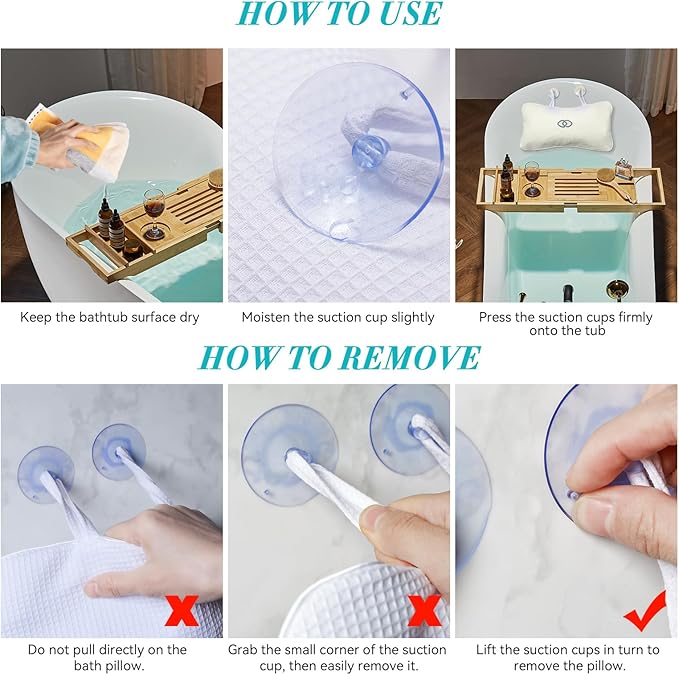 YUET Anti-Slip Non-Slip Bathtub Pillow Home Spa Bath Inflatable Cushion Head Neck Back Shoulders Rest Relax Suction Cup Bathroom Support for Hot Tub Luxurious Headrest