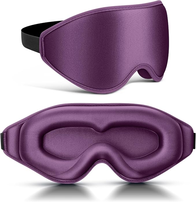 FlyCoco 99% Fully Block Out Light Eye Sleep Mask, 3D Deep Contoured Eyes Cover Zero Pressure, Long Lash Extension Eyes Mask with Adjustable Straps for Sleeping Travel Home Nap Rest Women Men (Purple)