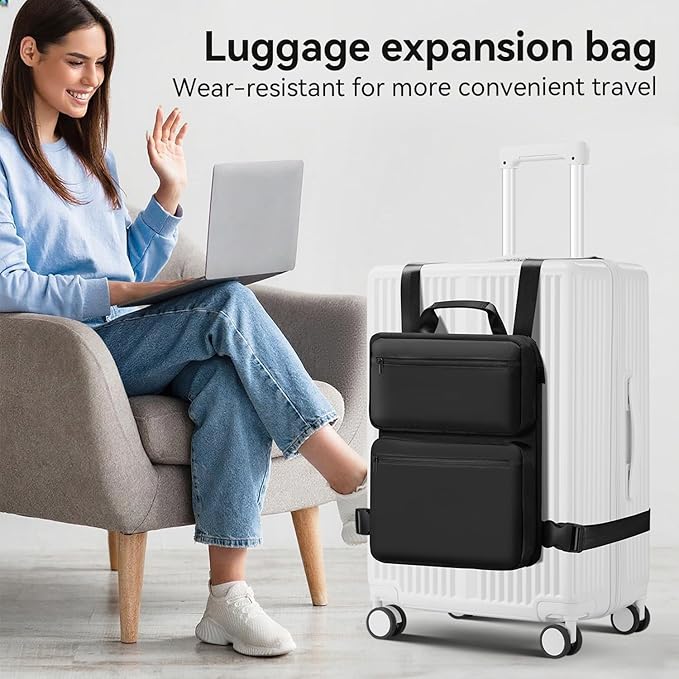 SOKOK Over Luggage Organizer Storage Bag with Multi Pockets, Slide On Luggage Harness with Adjustable Straps, 2-in-1 Travel Accessories Suitcase Vest Bag Fits Most Suitcases, Black-2