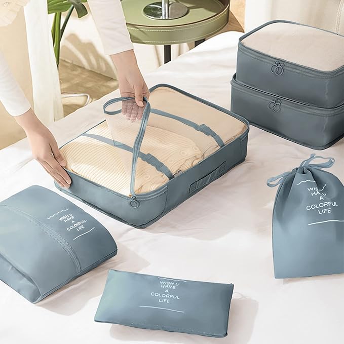 KPX 8 Set Packing Cubes for Travel, Luggage Packing Organizers Accessories Large Toiletries Bag for Clothes Shoes Cosmetics (Grey)