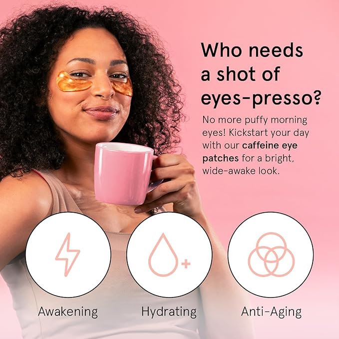 grace & stella Caffeine Under Eye Patches - Awakening Eye Patches for Puffy Eyes and Dark Circles, Under Eye Mask Patches with Niacinamide & Hyaluronic Acid - Teen Girl Gifts, Vegan (Bronze, 24 Pairs)