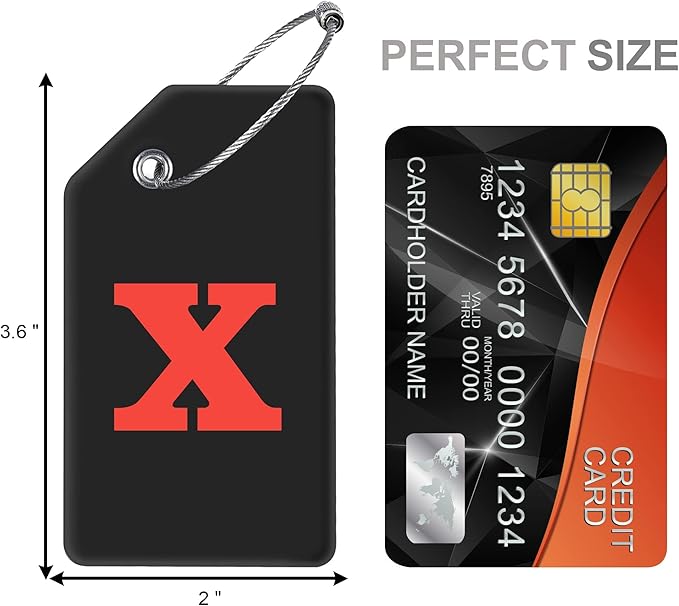 Gostwo 8 Pack Luggage Tags for Suitcases, 26 Initial Letter Travel Luggage Baggage Identification Labels ID Tags Fully Bendable Tags with Stainless Steel Loop (Letter X, Black)